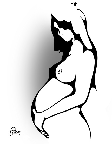 Femme enceinte nue : dessin minimaliste