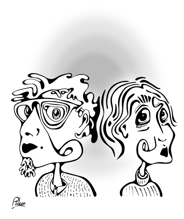 Couple en dessin au trait noir sur fond blanc