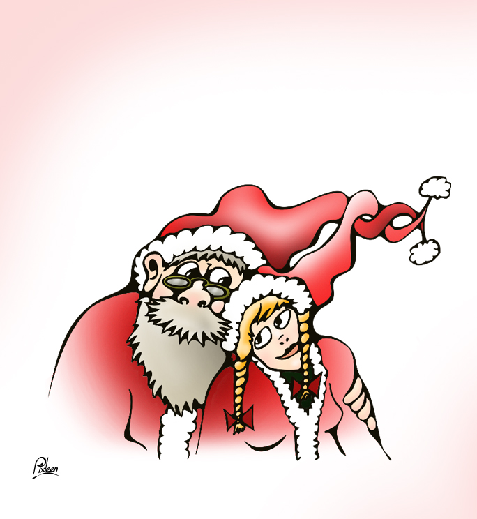 Dessin du Père-Noël et de sa Miss-Noël