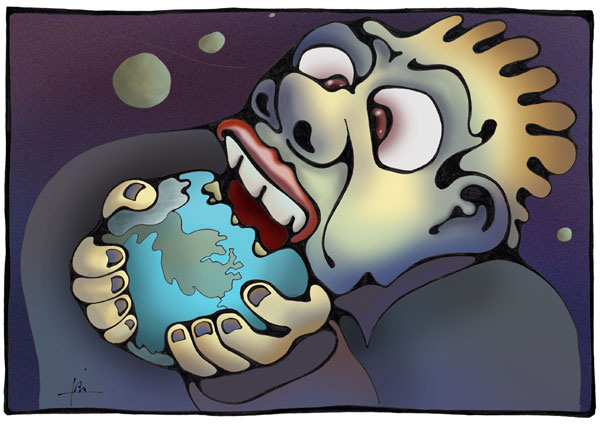 Illustration d'un conte poétique de science-fiction : Ogre mangeur de planète
